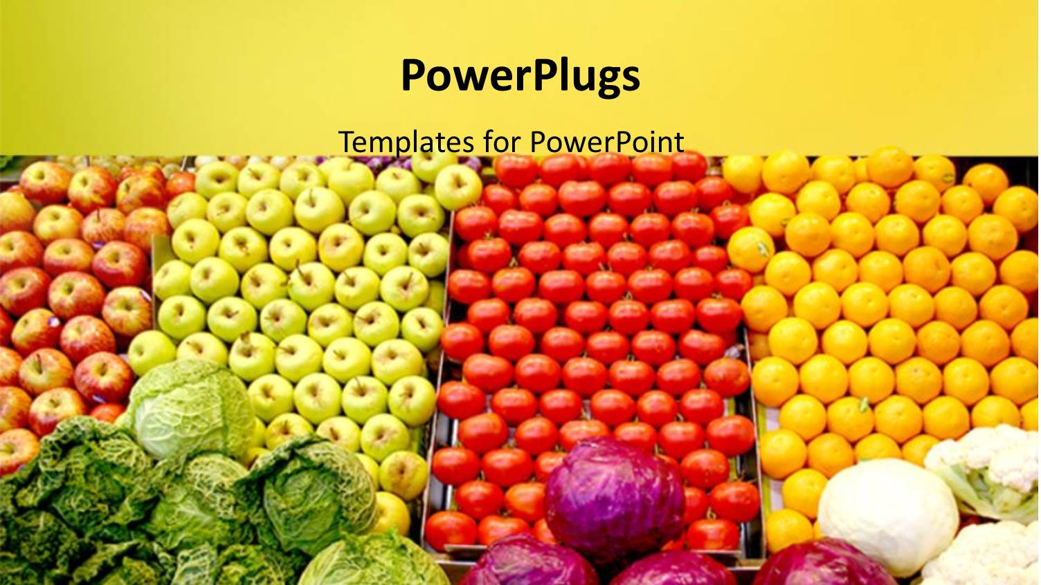 Piles of Fruits and Vegetables, Yellow and Red Apples, Green Apples, Tomatoes, Lemons, Cabbages, Red Cabbage and