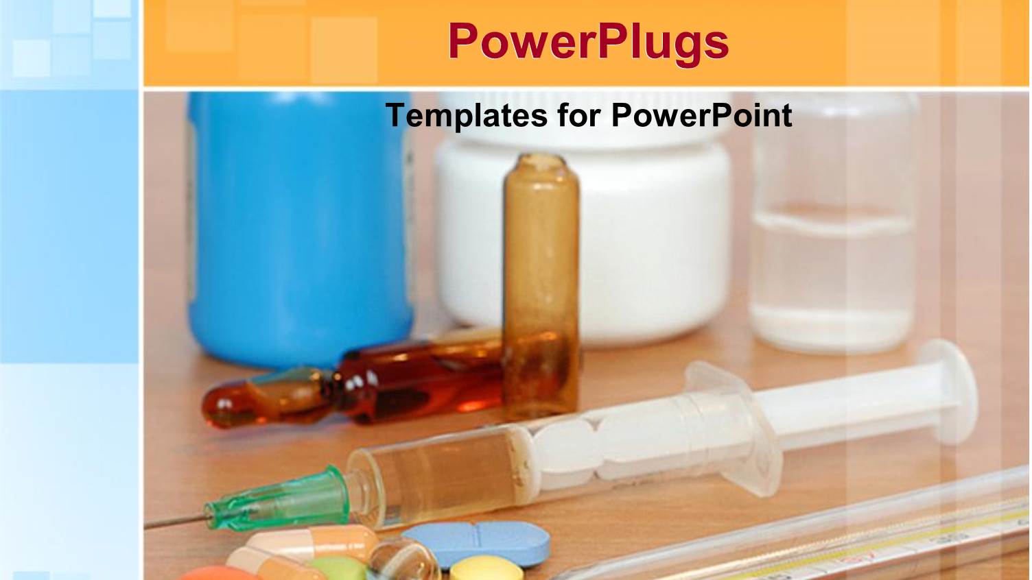 some Pills with Two Syringes, Two Vials and a Thermometer