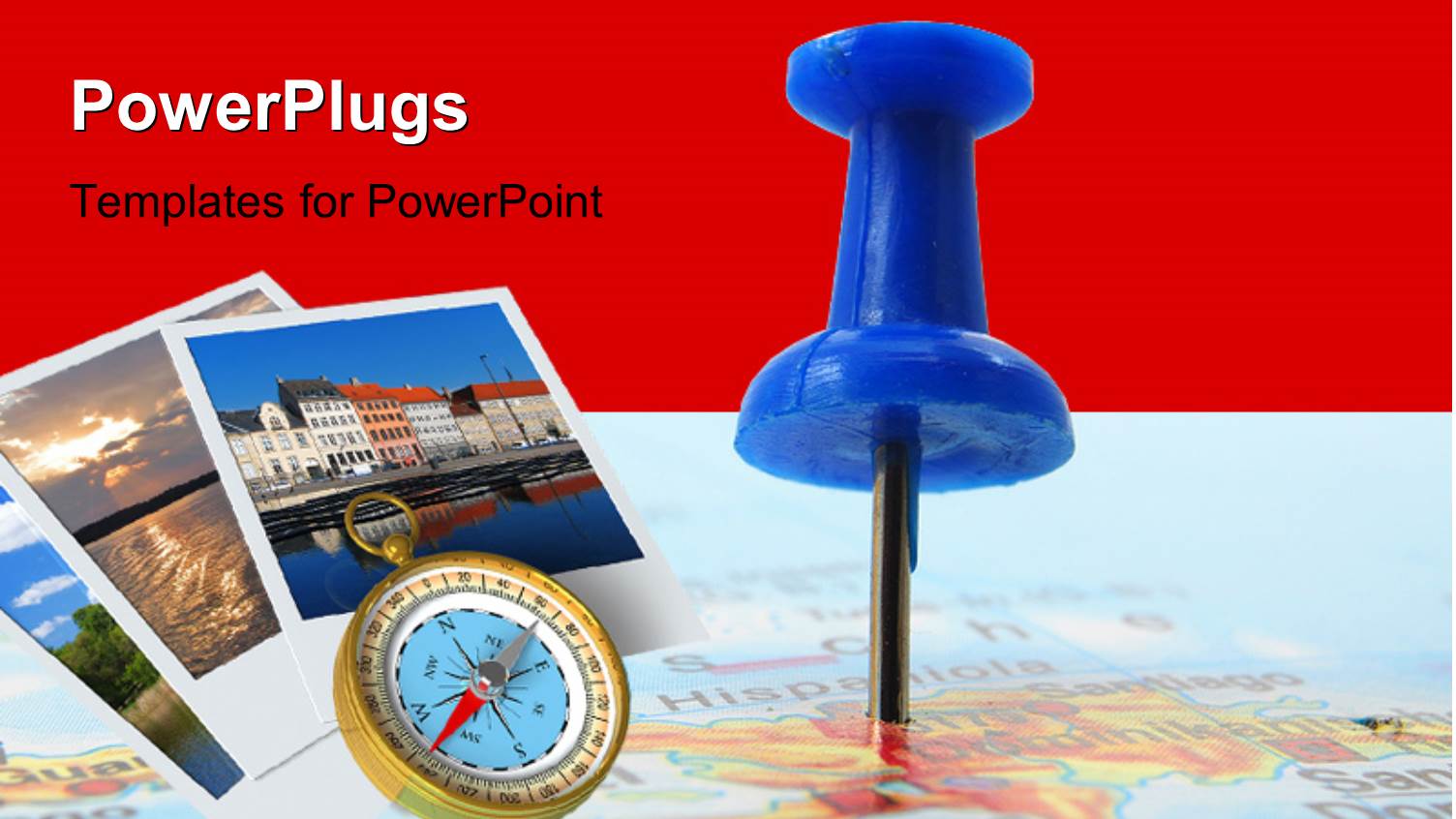 a Pin and a Number of Photographs with Reddish Background