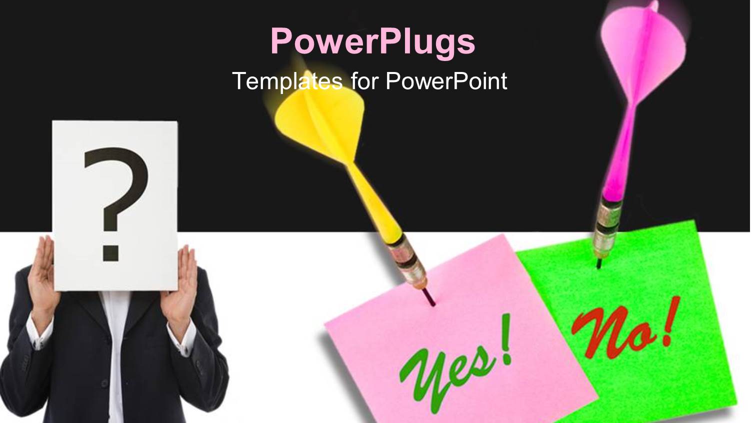 Pink and Yellow Dart Hitting a Yes or no Sign with a Question Mark