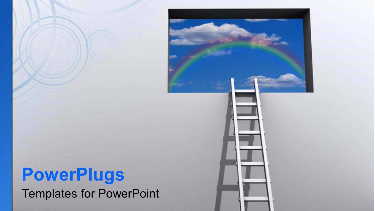 Plain Grey Wall with a Window Showing a Rainbow and a Ladder