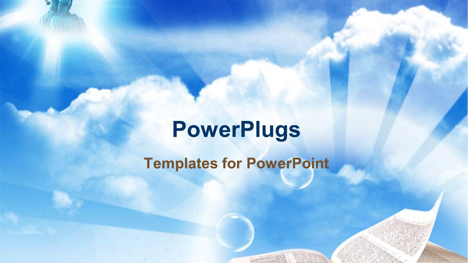 Plain Sky Background with an Open Bible Page and a Picture of Jesus