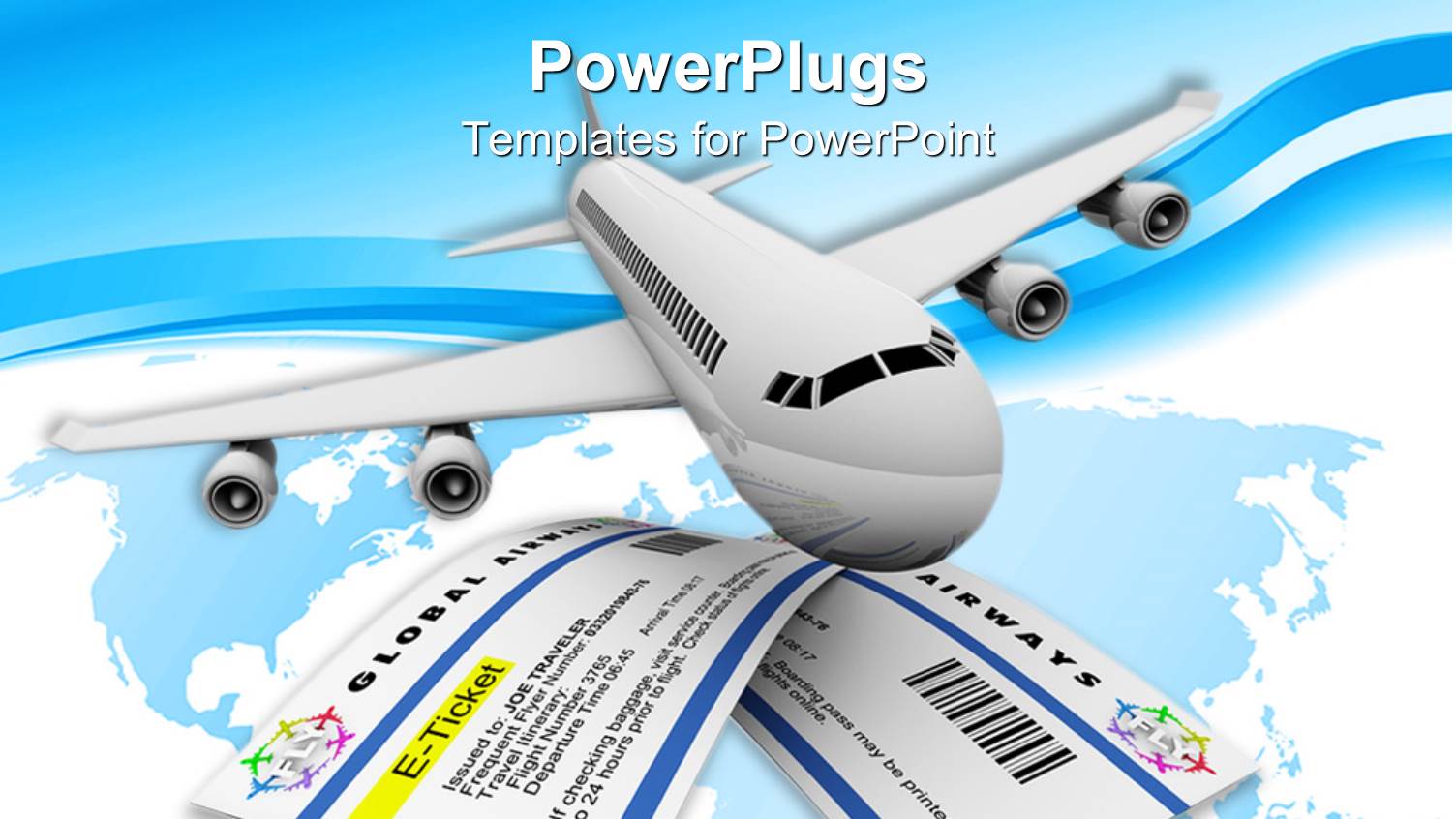 Plane Flying Two Tickets Blue and White Background