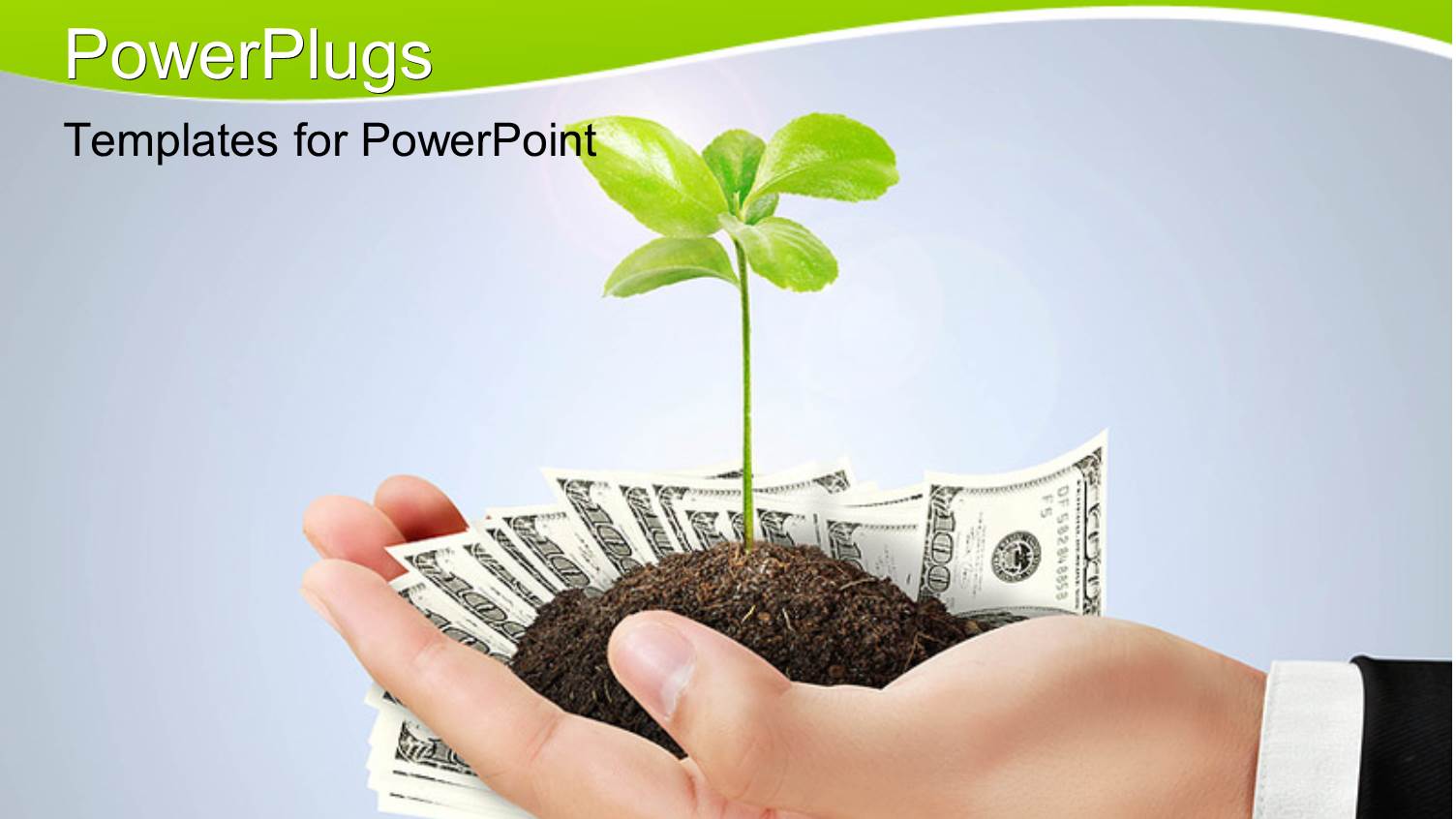 Plant Sprouting from Earth in Human Hand Over Grey Background