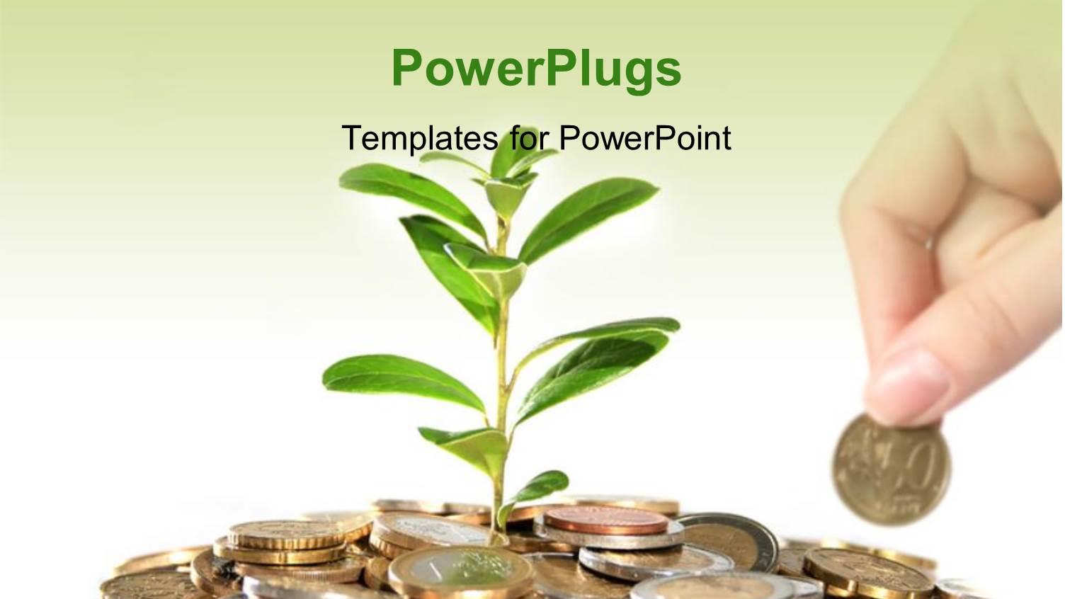 Plant Sprouting from Pile of Gold Coins with Coin in Hand