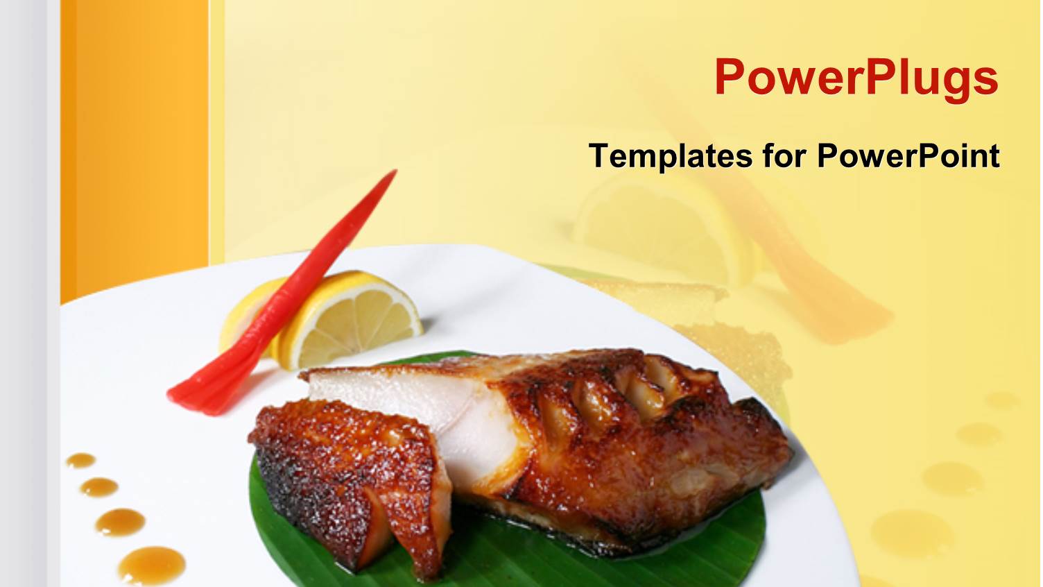 Plate with Japanese Food with a Lemon and Drops of Sauce