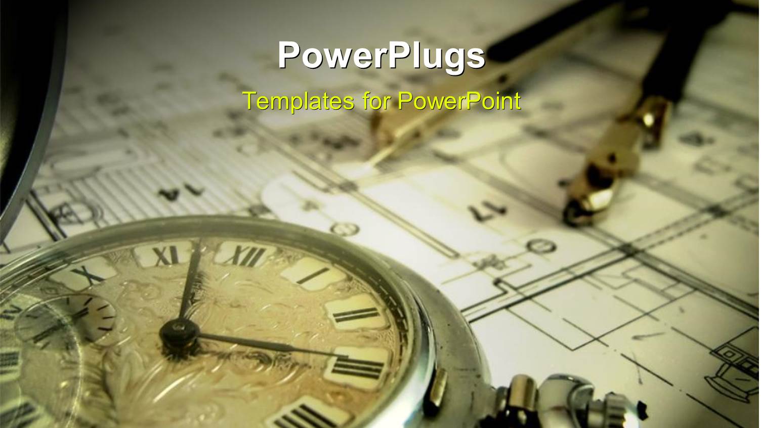 Pocket Watch and Dividers Laying on the Architectural Project