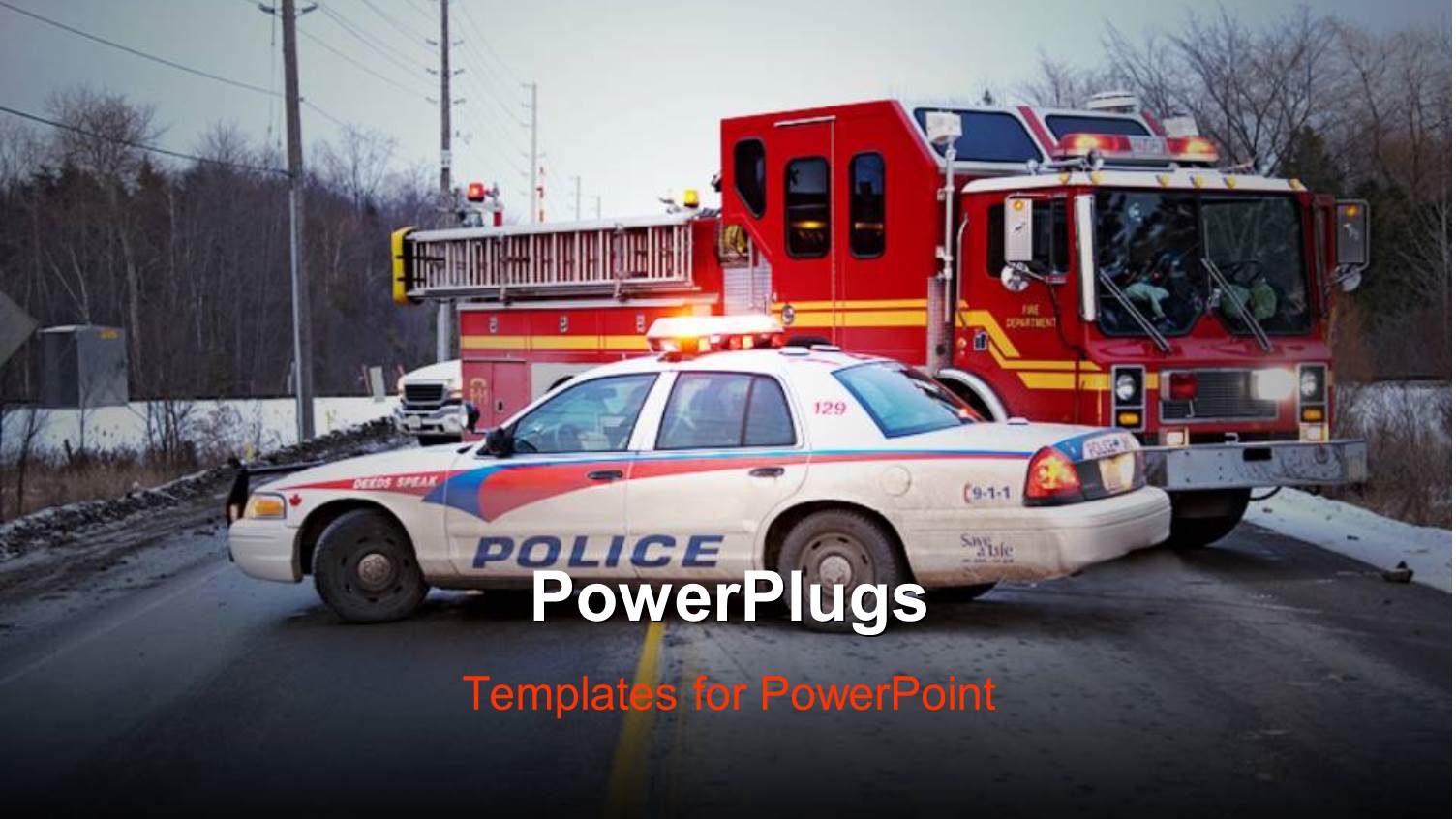 a Police Car and a Fire Brigade Vehicle on a Road