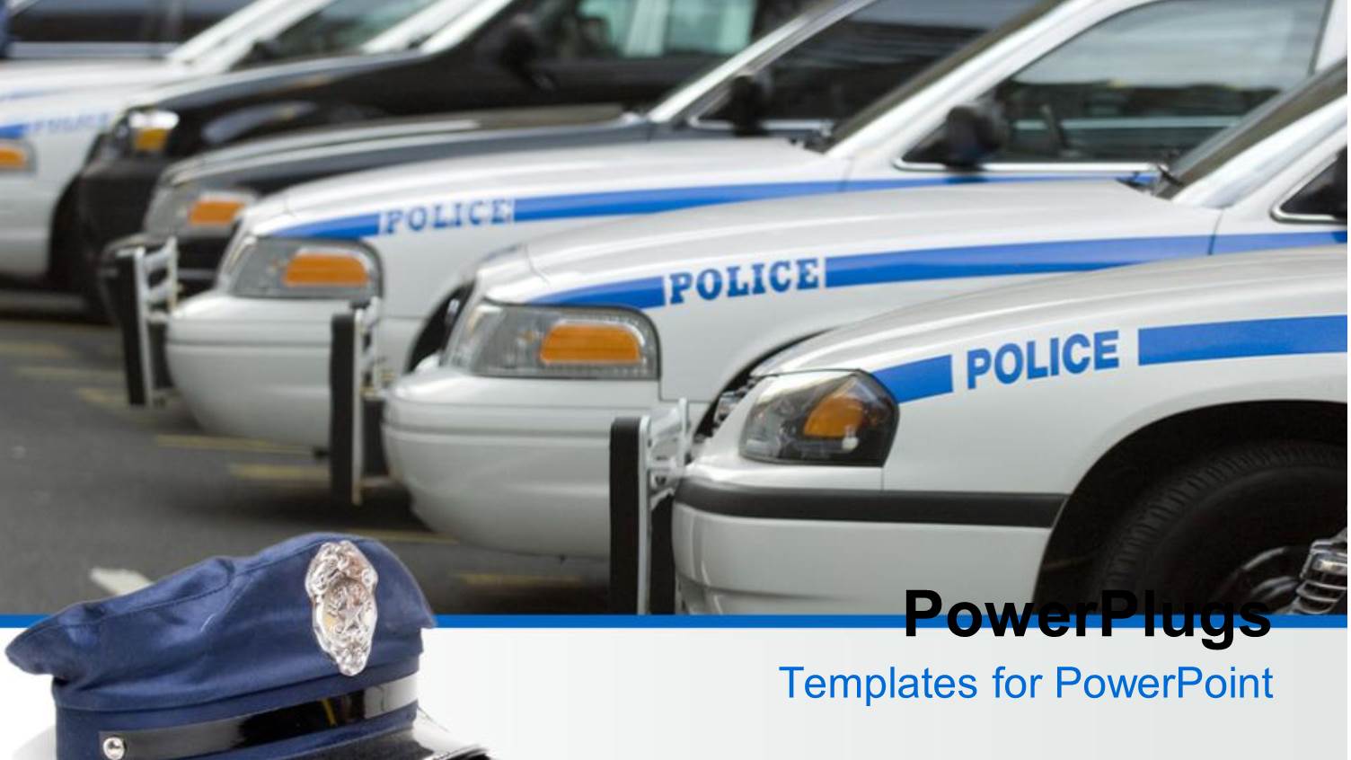 Police Cars in Line with Black Suv and Police Hat with Stick and Hand Cuffs