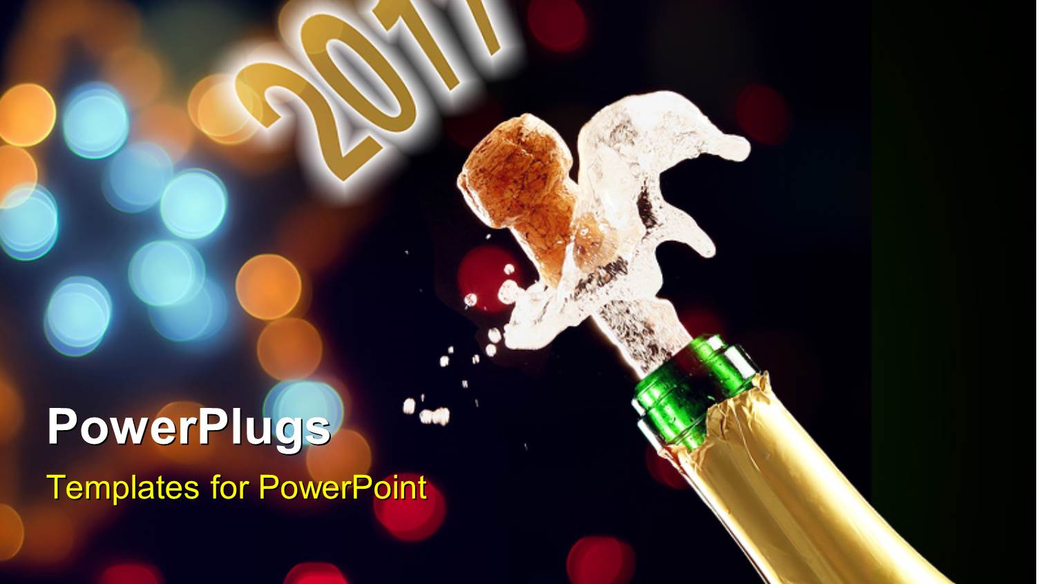 a Popped Open Bottle of Champagne with a Text that Spell Out the Word 