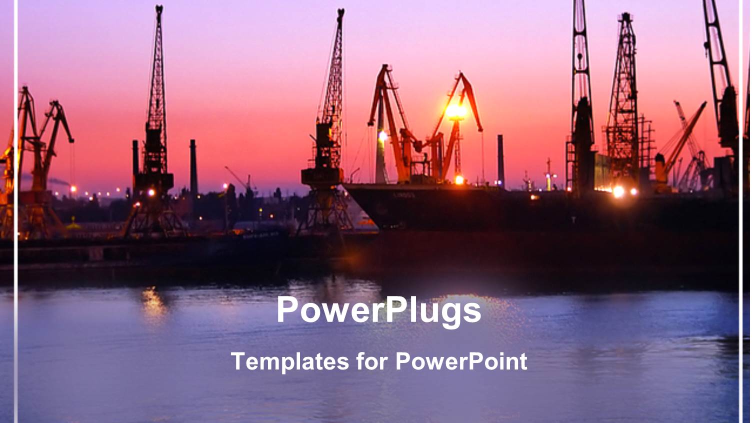 Port Depiction with Naval Ships at Sunset with River Water