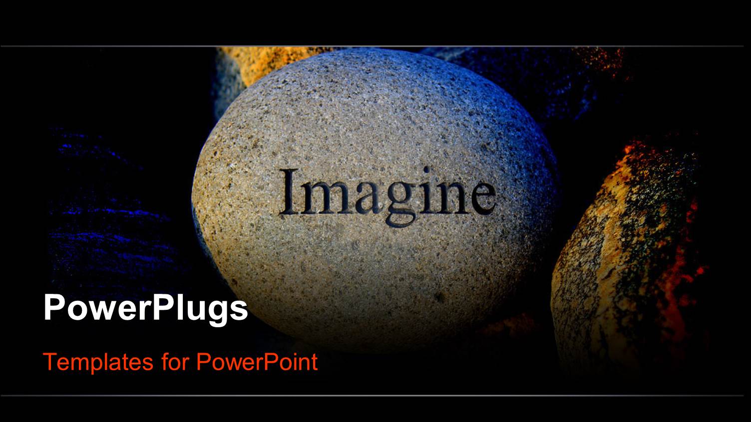 Word IMAGINE Engraved on large Rock