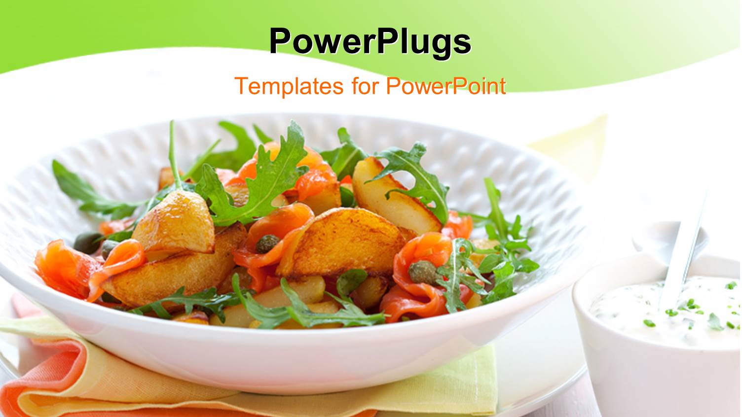 Potato Salad with Smoked Salmon, Capers, Rocket and Sauce and Green Curve