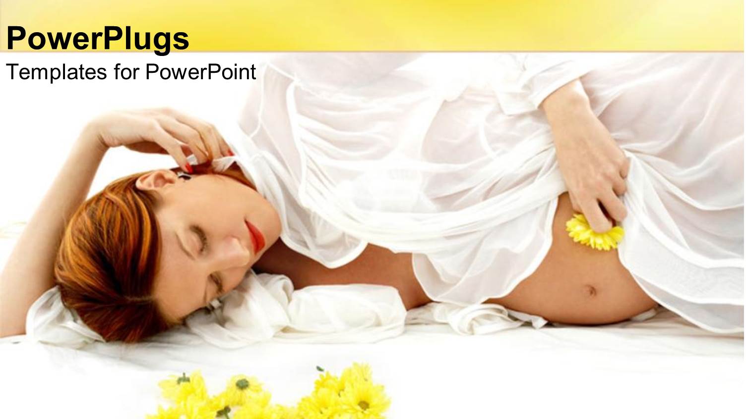 Pregnant Woman in White Laying Next to Yellow Flowers