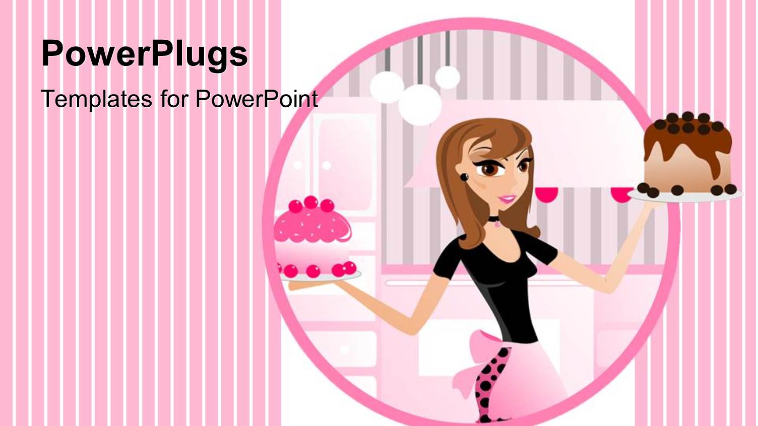 Pretty Animated Lady Baker Holding a Chocolate and Strawberry Cake