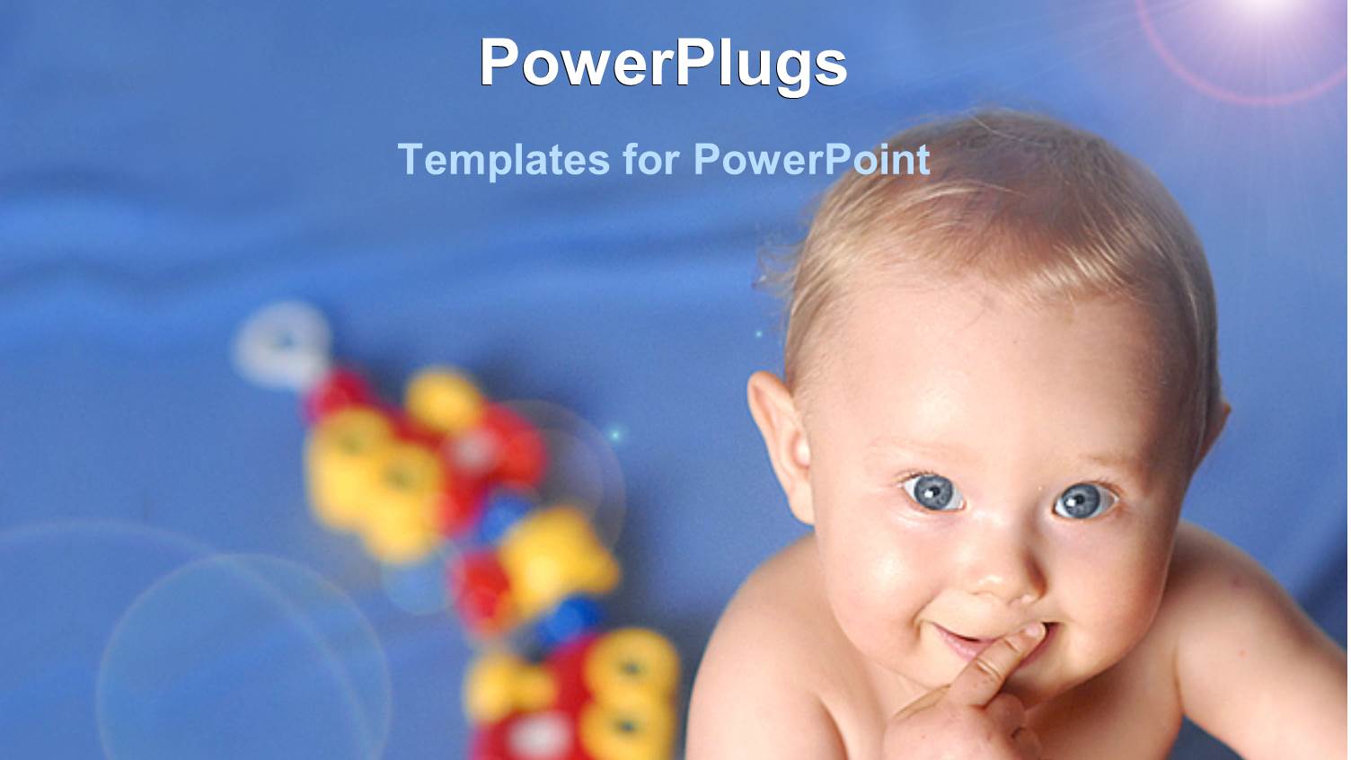 Pretty Baby with Blue Eyes Smiling on a Blue Background