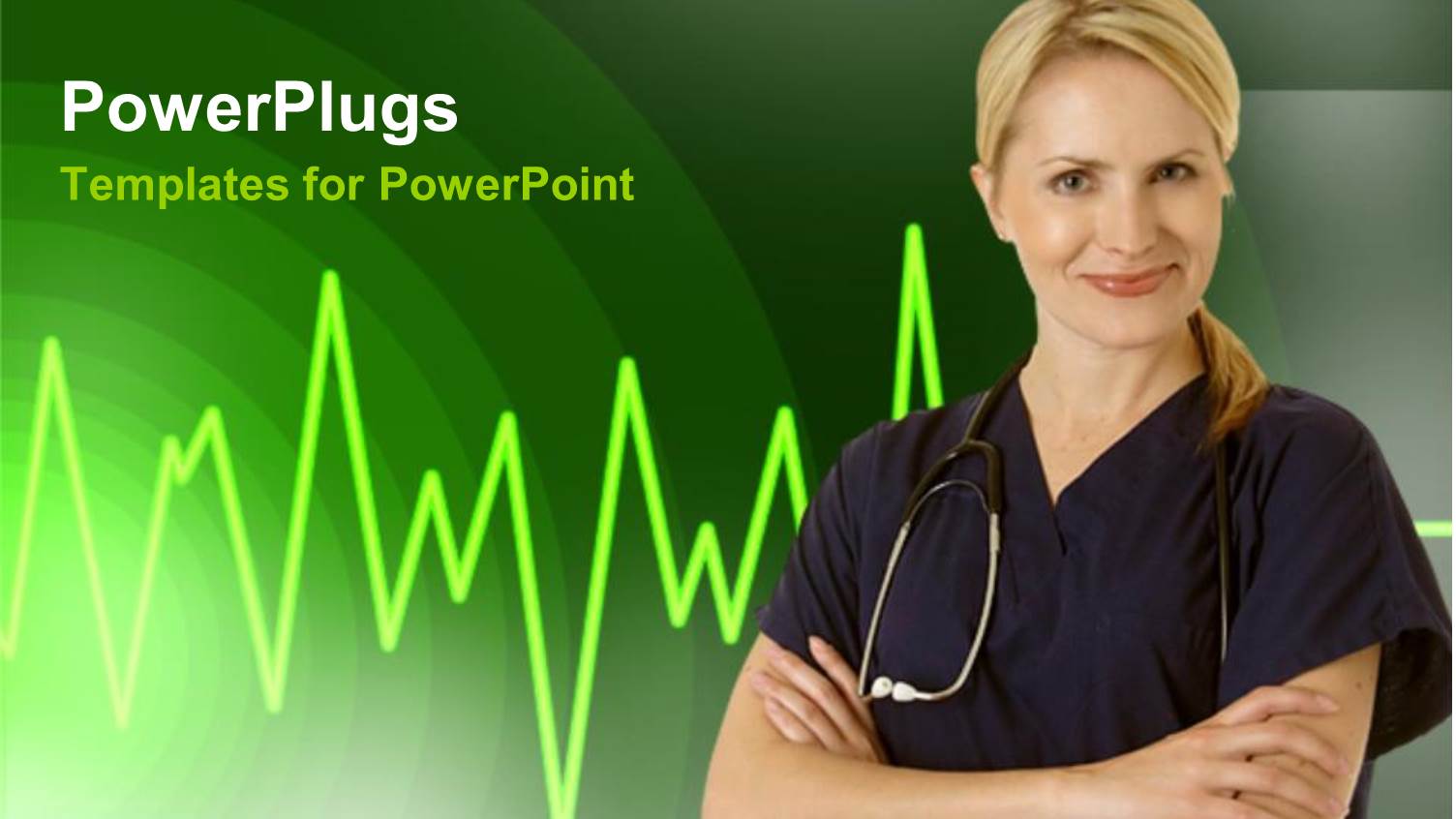 a Pretty Blond Doctor Smiling with a Stethoscope on a Green Background