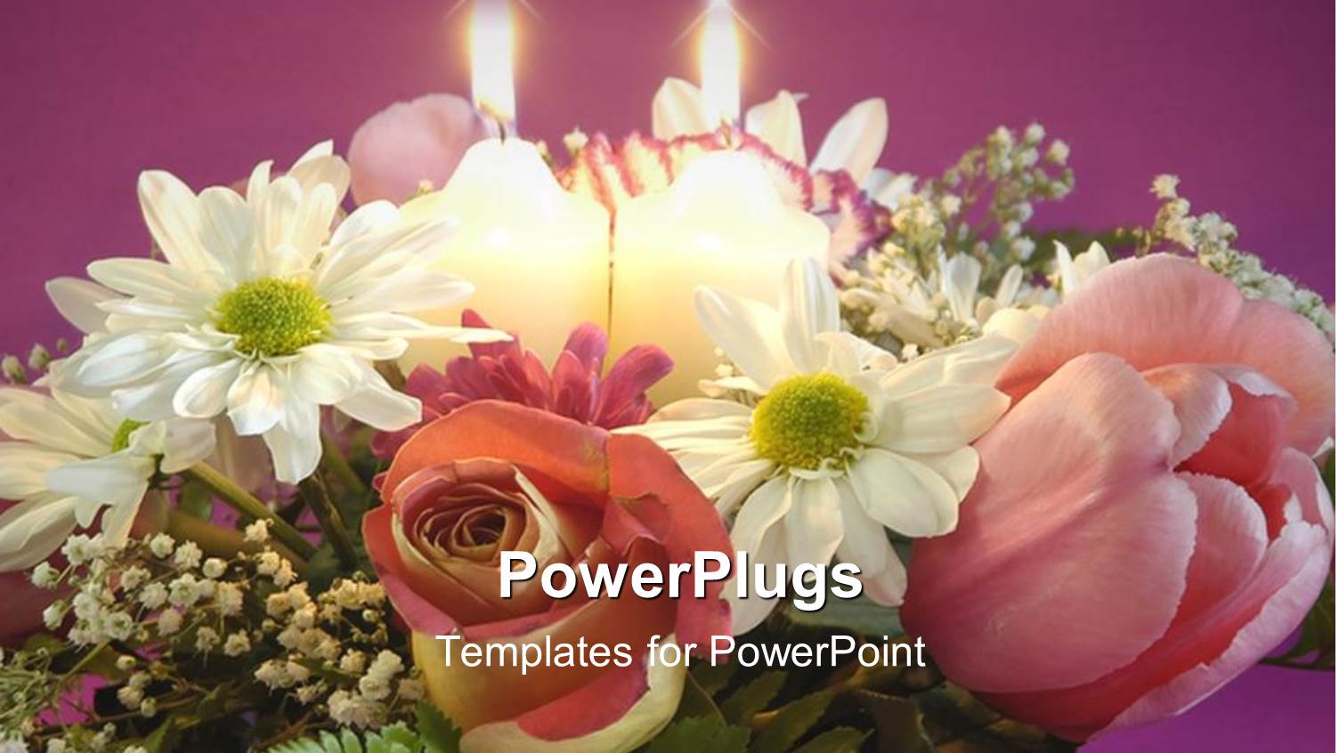 Pretty Bouquet of Flowers with Two Candles Beside