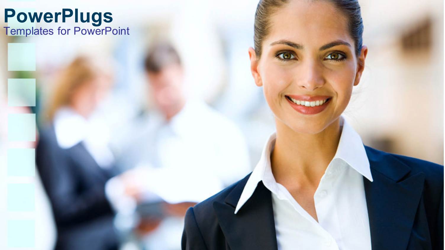 Pretty Cooperate Dressed Lady Smiling on a Blurry Background