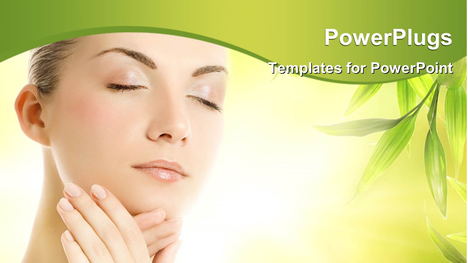 a Pretty Lady with her Eyes Closed and some Green Leaves