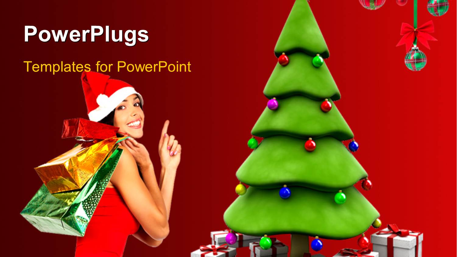 a Pretty Lady with Gifts Bag and a Christmas Tree