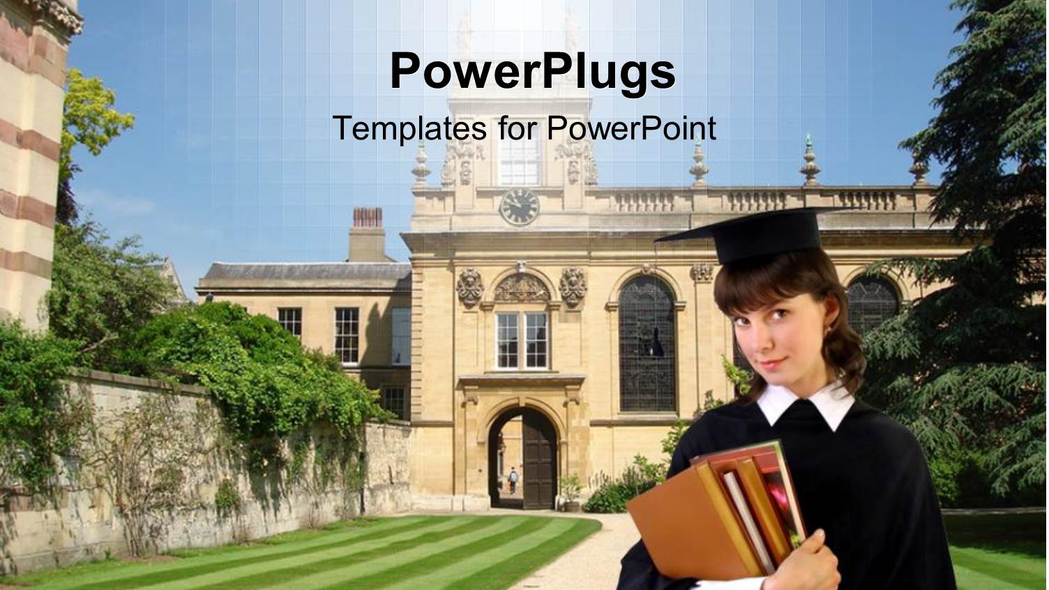 a Pretty Lady in a Graduation Gown Holding some Books