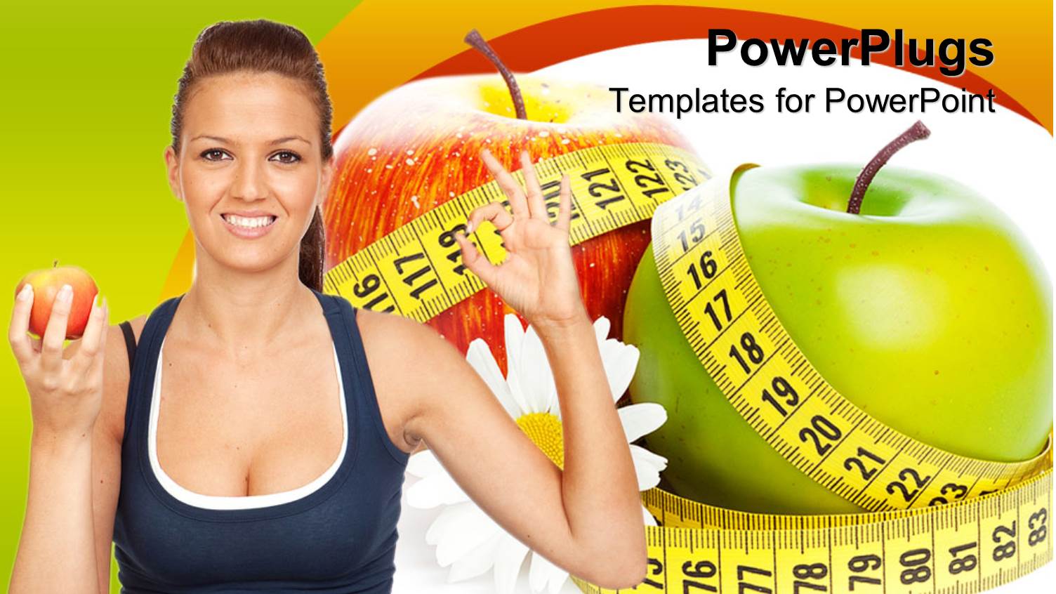 a Pretty Lady Holding an Apple with Two Apples Behind