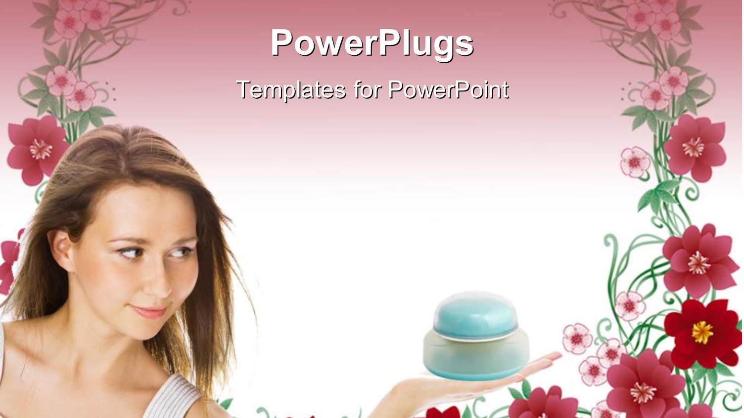 Pretty Lady Holding a Container on a Floral Background