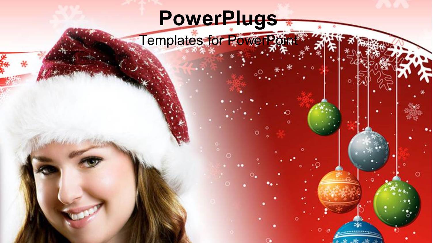 Pretty Lady with Santa can with Colorful Balloons and Snow Flakes