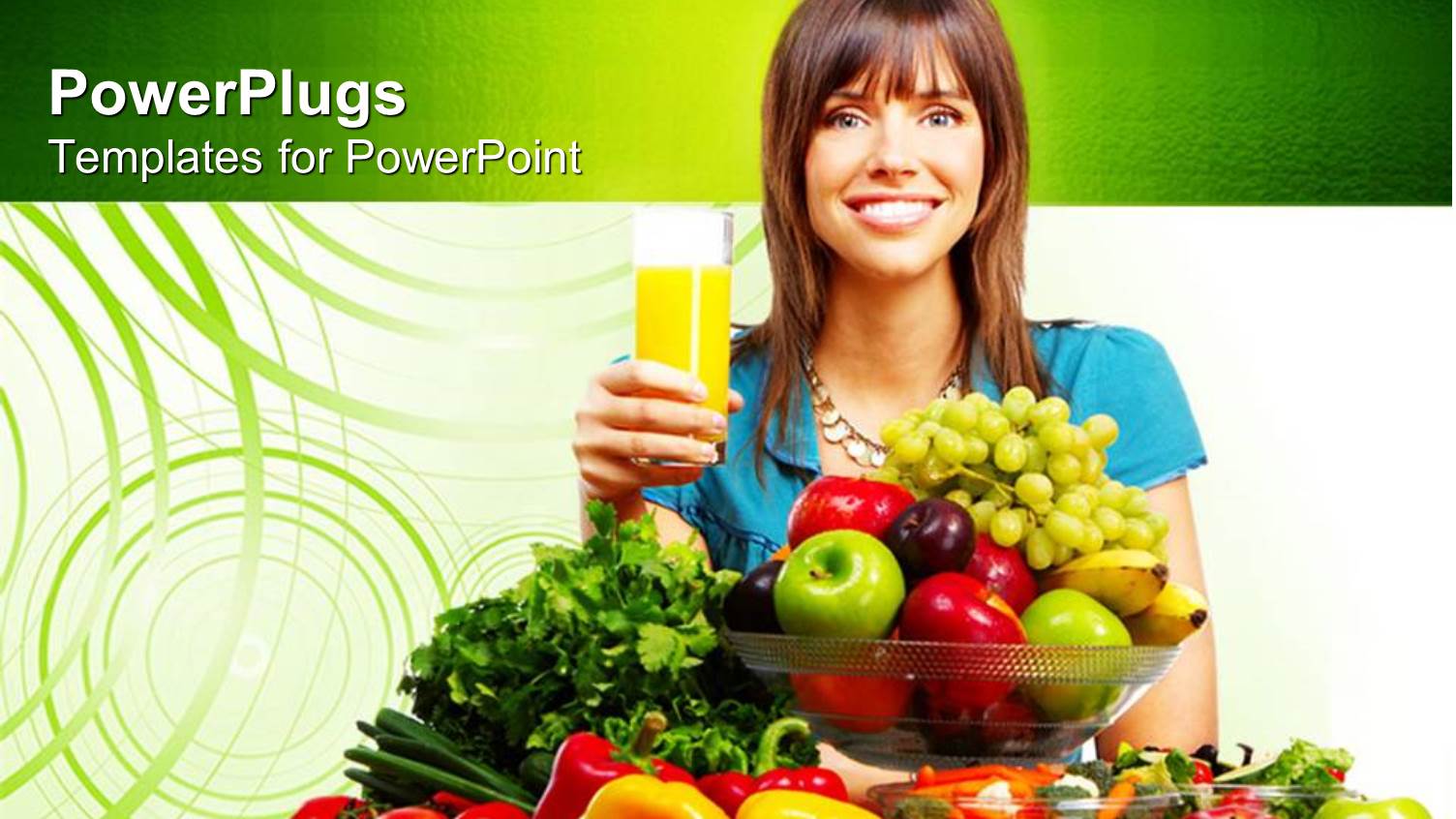 Pretty Lady Smiling and Holding a Glass of Juice with Lots of Fruits on Front of her