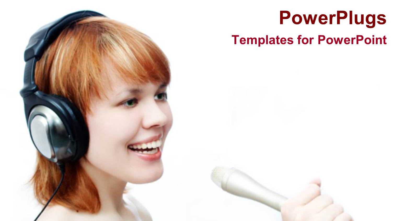 a Pretty Lady Wearing Headphones and Singing into a Microphone