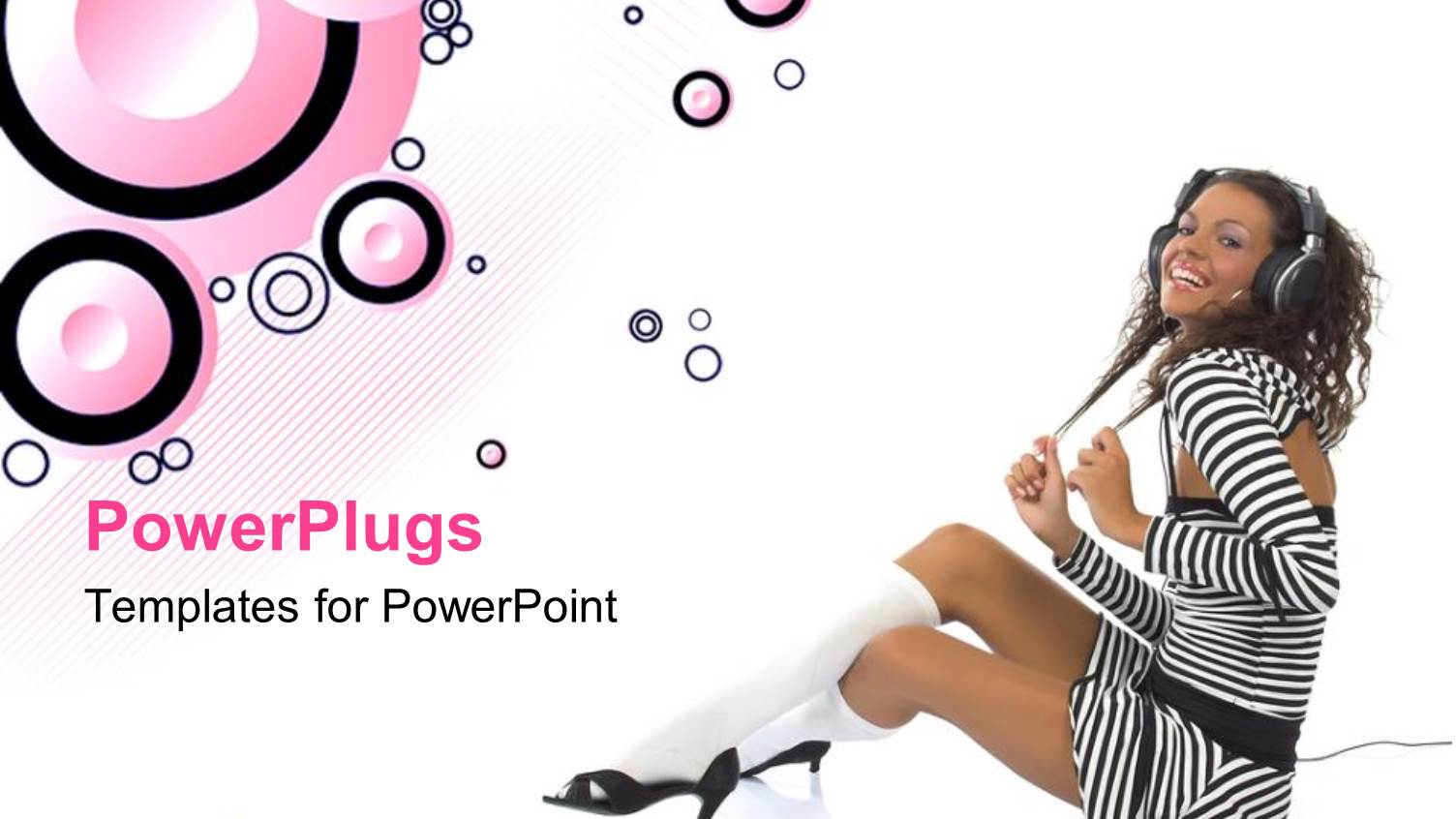 a Pretty Lady Wearing Headphones on a White Background