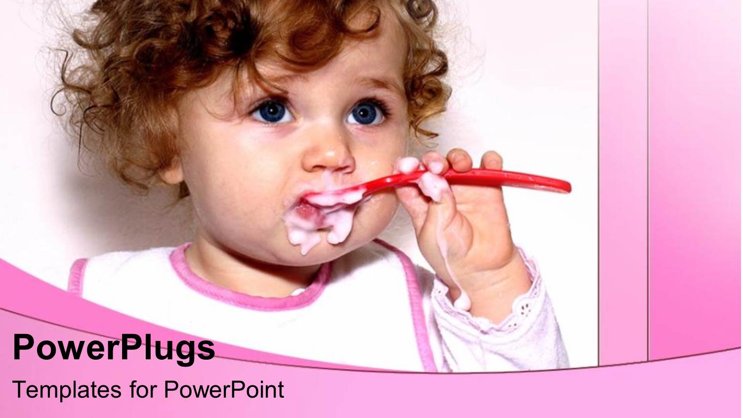 Pretty little Baby Holding a Red Spoon with Food