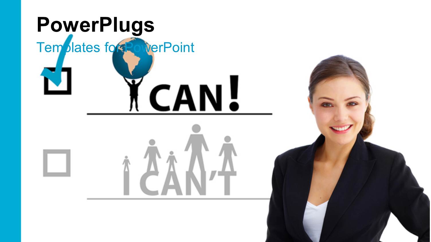 a Pretty Smiling Business Lady Standing with a Tick Box and some Text