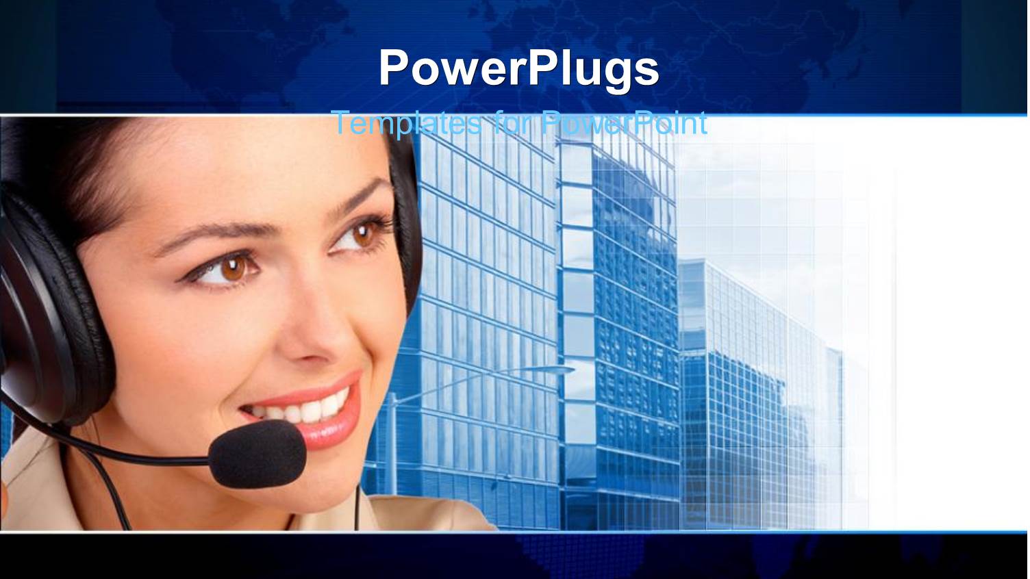 a Pretty Smiling Call Center Lady with Sky Scrappers Behind