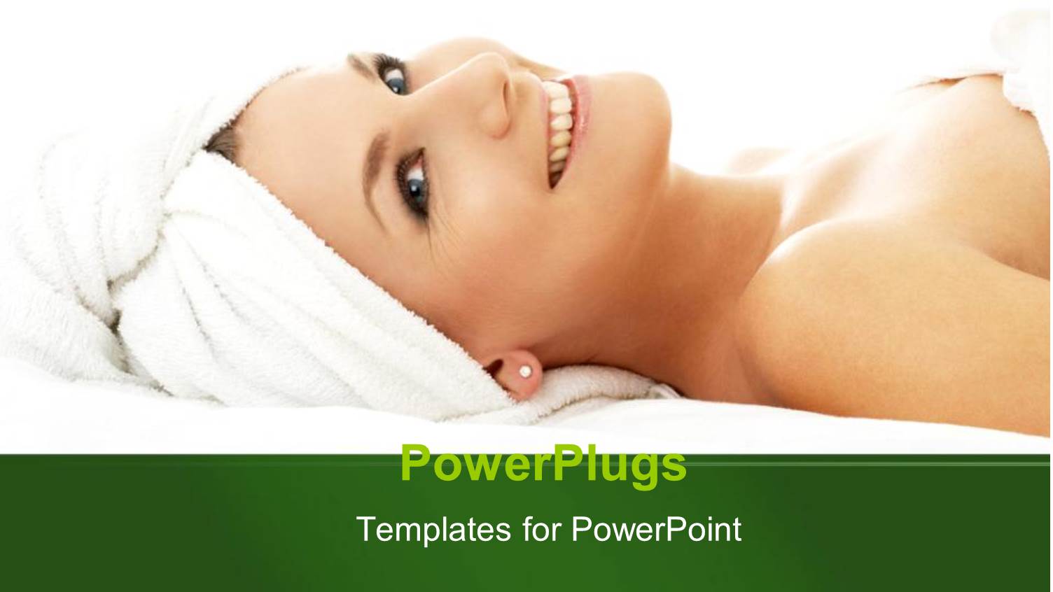 Pretty Smiling Female Lying with a Head Towel Warped