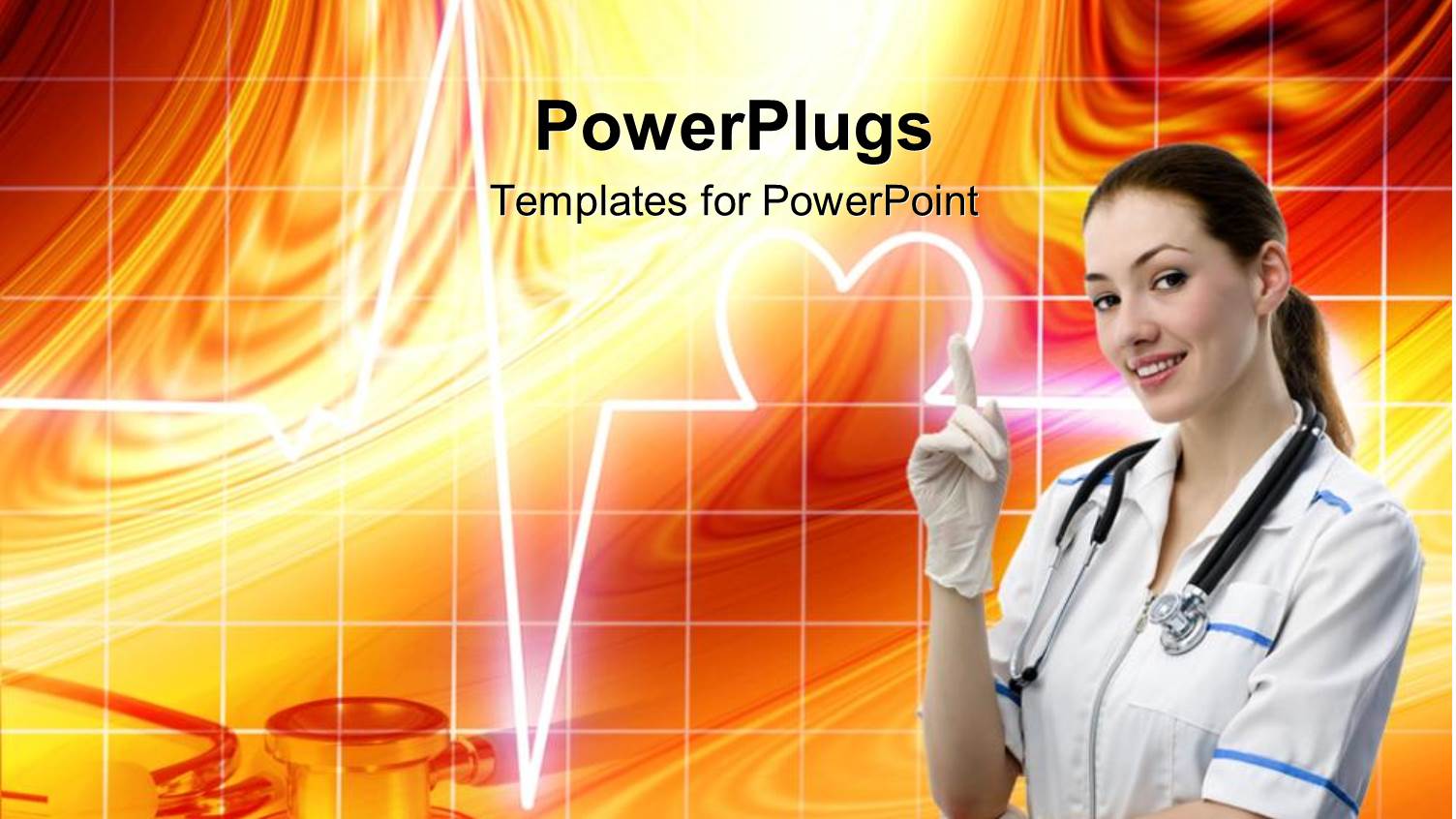 a Pretty Smiling Nurse with a Stethoscope and an Orange Colored Background