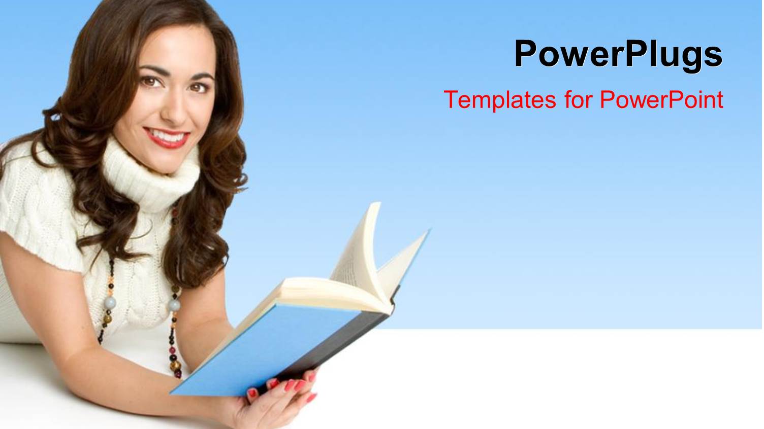 a Pretty Yound Lady Holding a Blue Covered Book