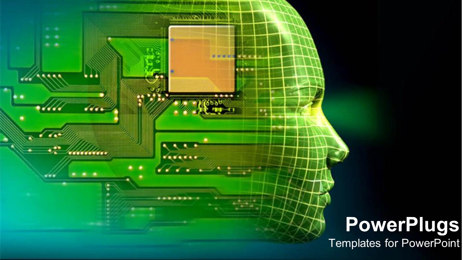 Printed Circuit Board Embedded in Human Head Depicting Robotics 