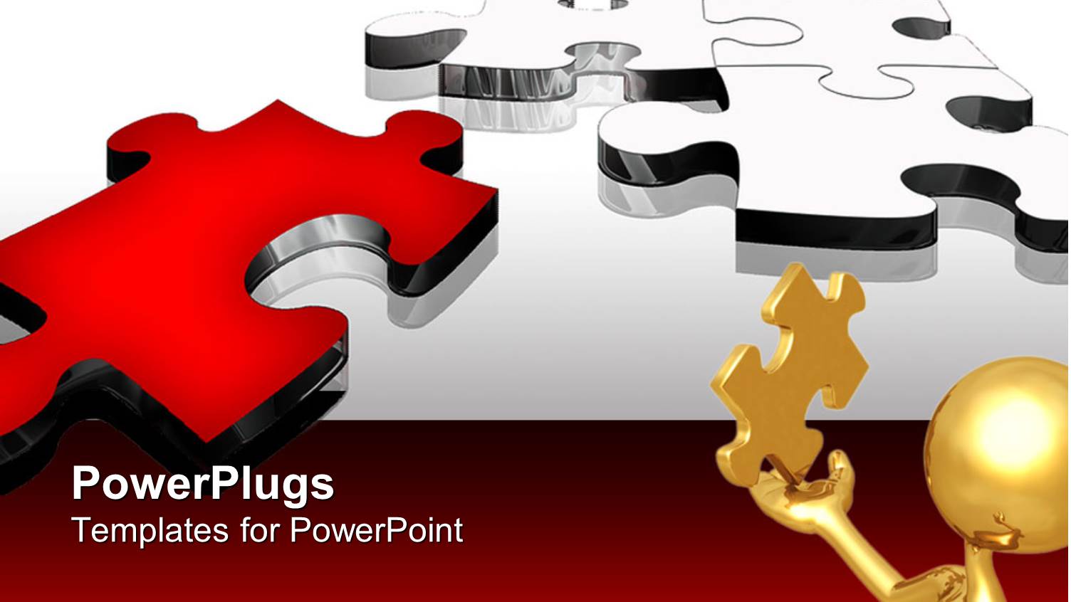 Problem Solving Metaphor with Gold Man Holding Puzzle Piece, Red and Silver Puzzle