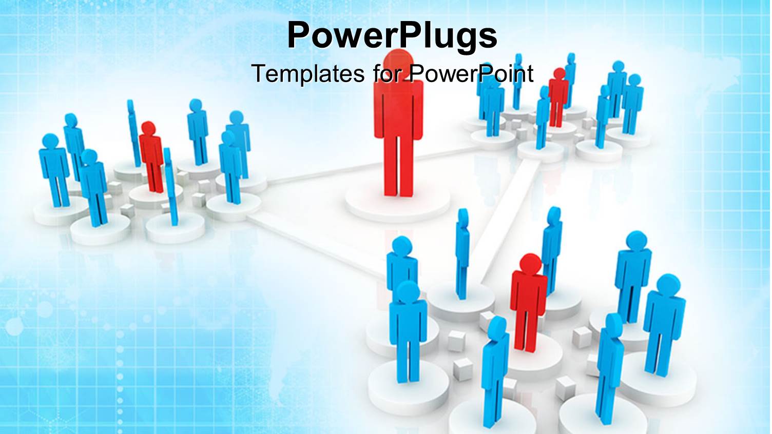 Productivity Leadership Metaphor with Red Person in Middle of Triangle with Employee Teams at Each Point