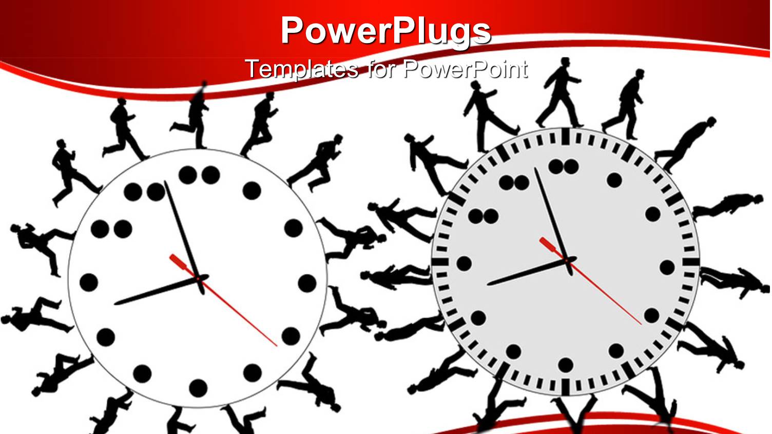 Productivity Metaphor with Business People Running and Walking on Clocks