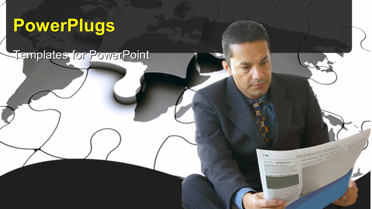 a Professional with a Newspaper and Puzzle Pieces in Background