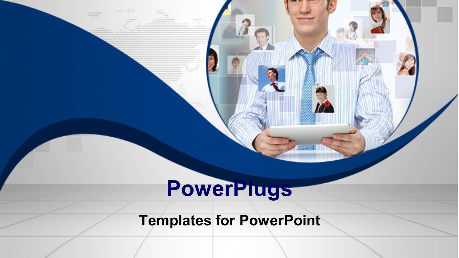 a Professional with a  Tab and Various People Online