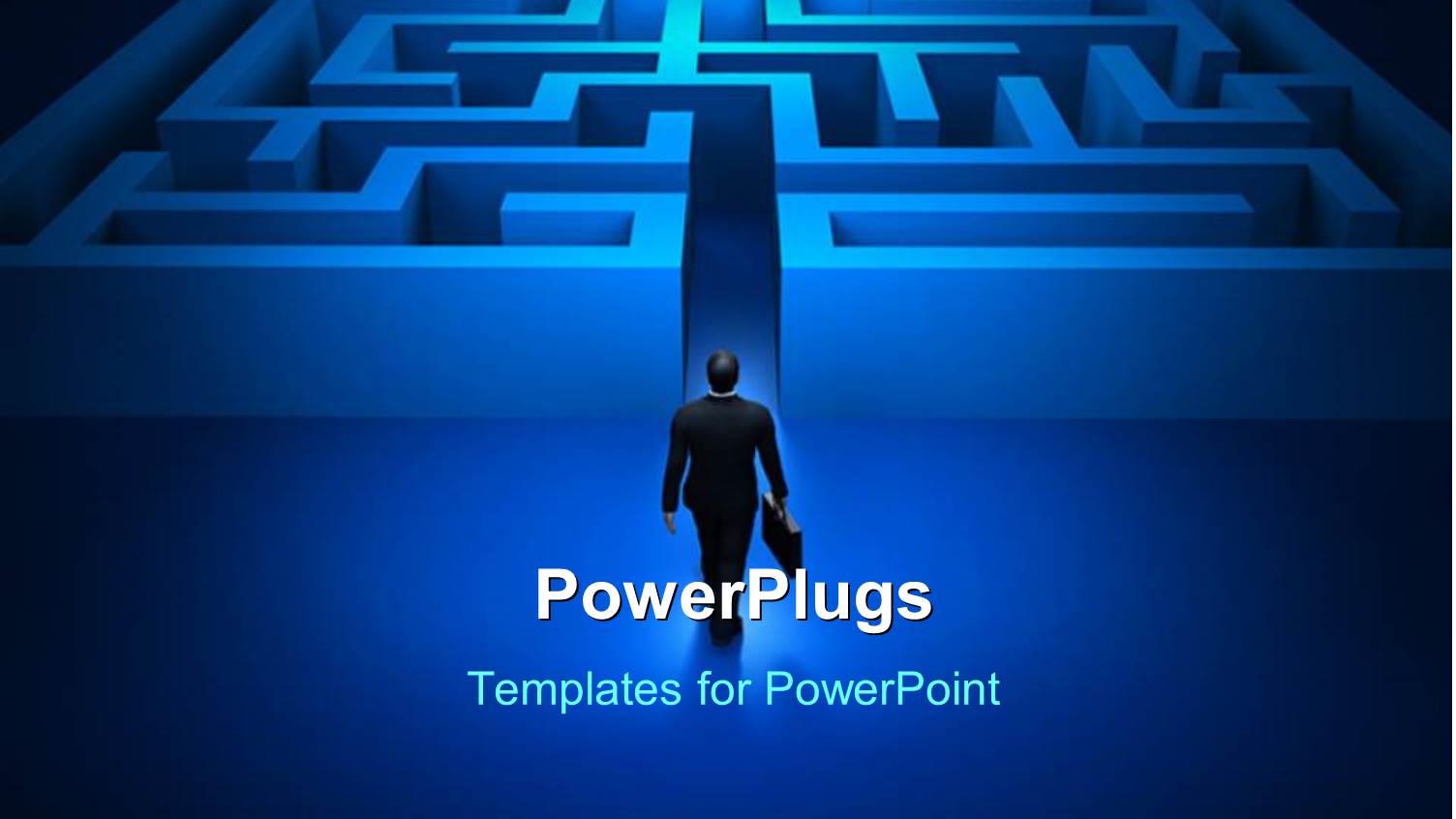 a Professional Walking into a Bluish Maze with Black Background