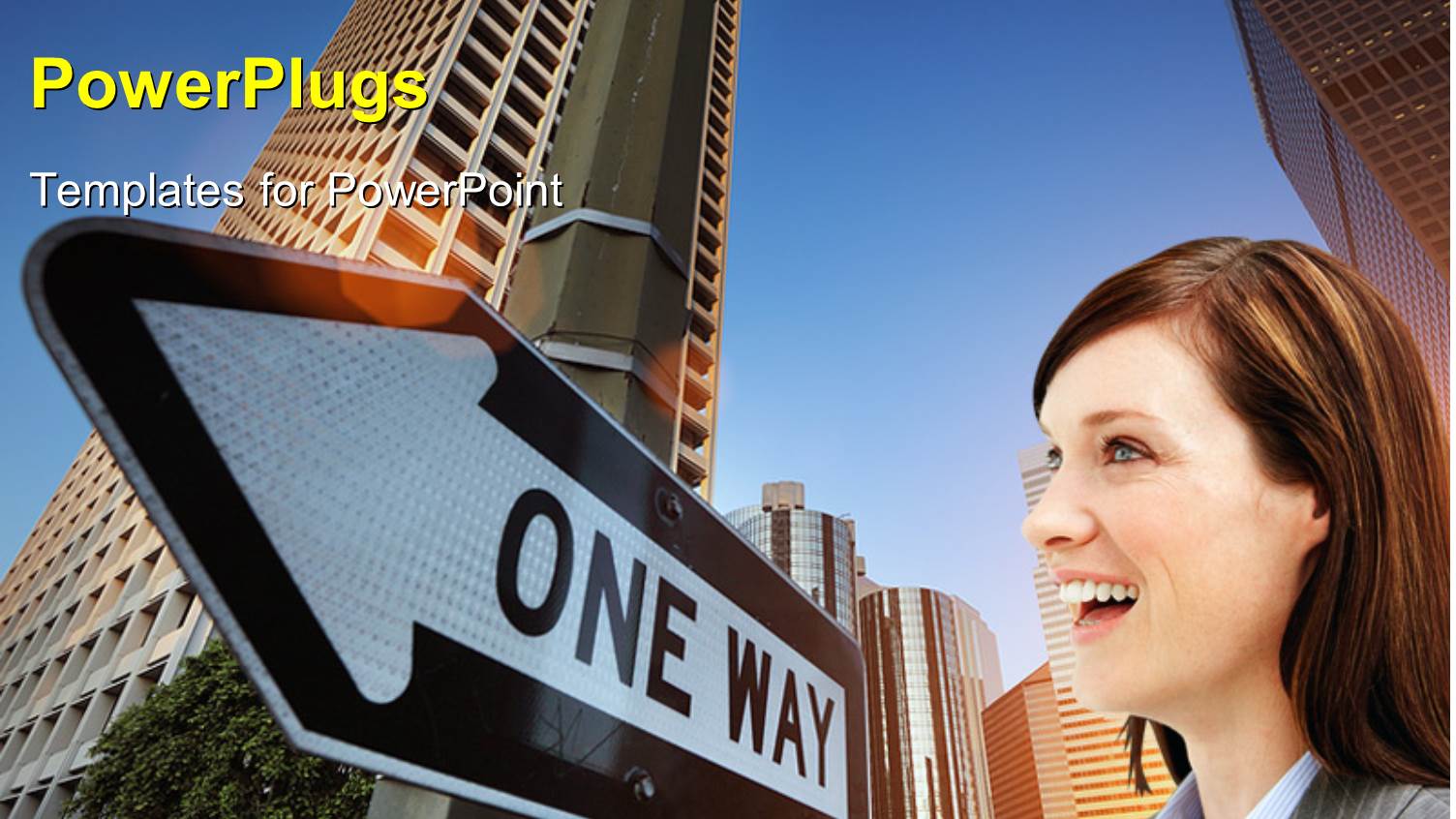 a Professionals with a Sign and Buildings in Background