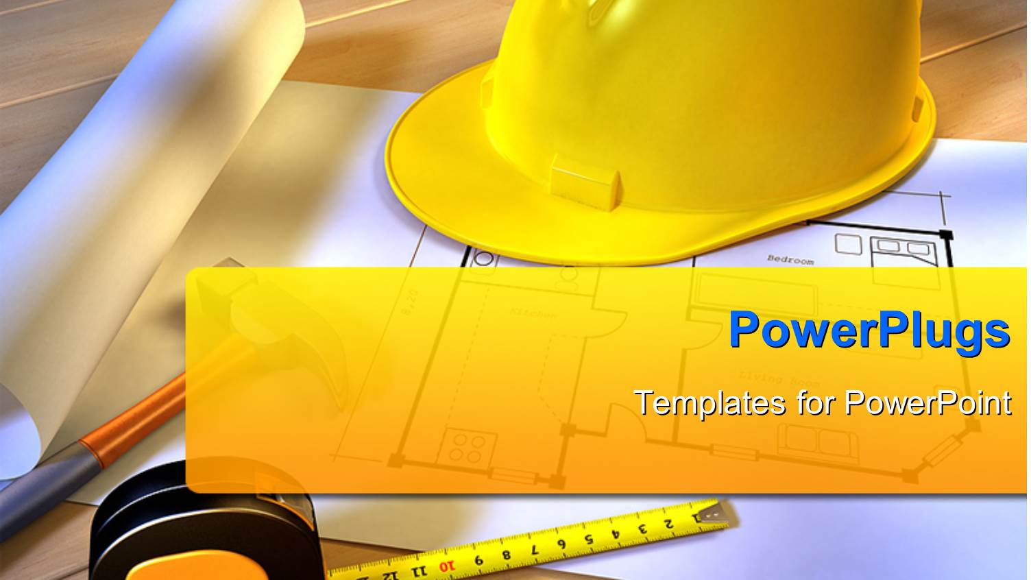 Project for a New House with a Hammer, a Tape Meter and a Security Helmet with Wooden Surface