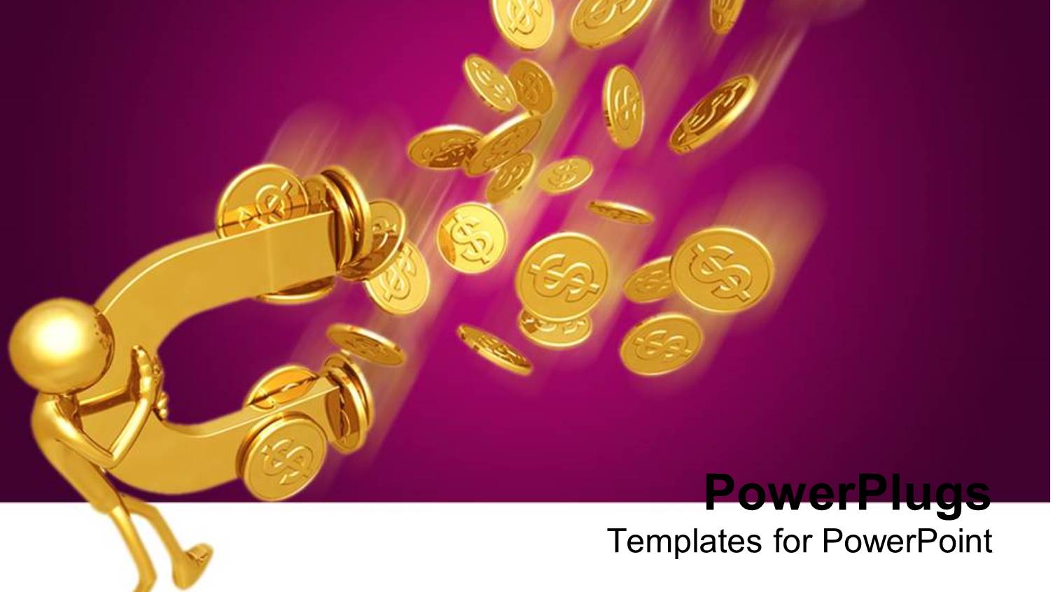 Purple and White Background with Man Attracting Gold Coin with Magnet