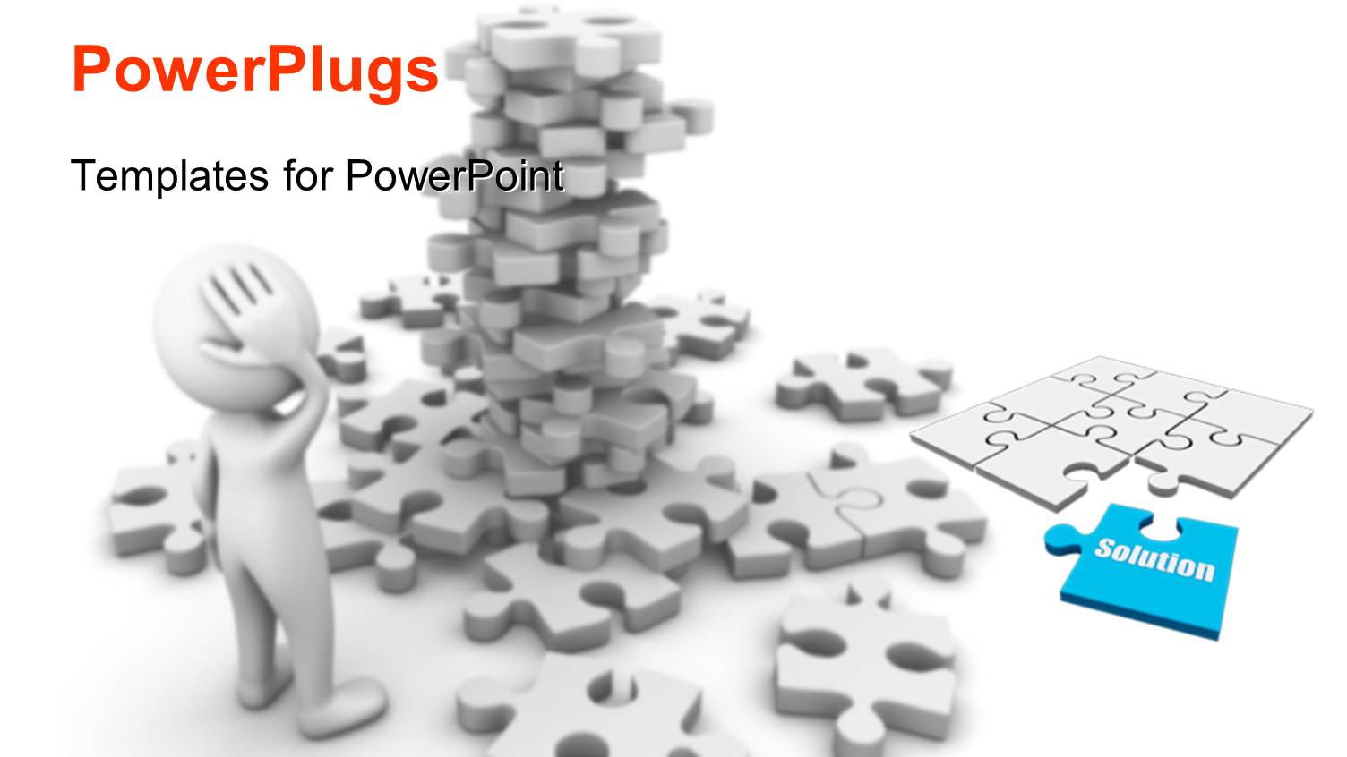 a Number of Puzzle Pieces with a Confused Person