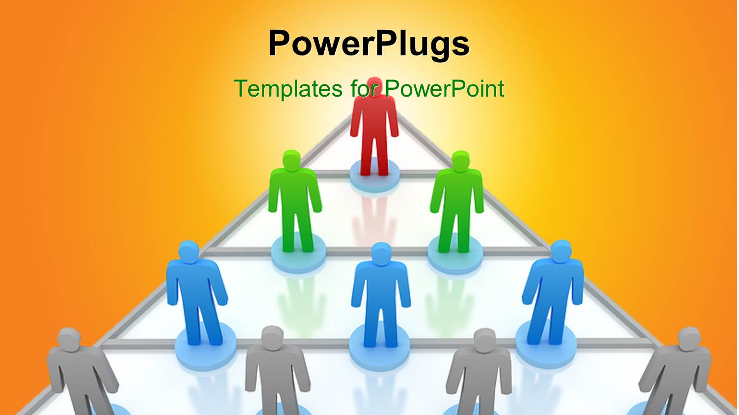 Pyramid Hierarchy with Different Color People Standing at Different Positions and Orange Color